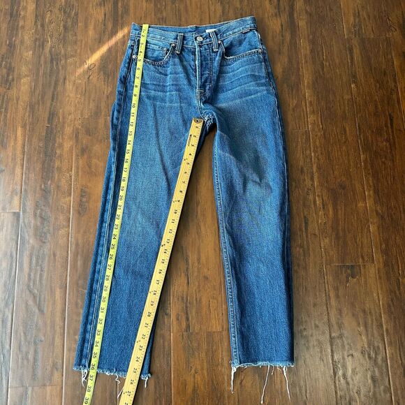 NOEND High Rise Straight Cropped Jeans Blue Denim Frayed Cotton - Picture 13 of 14